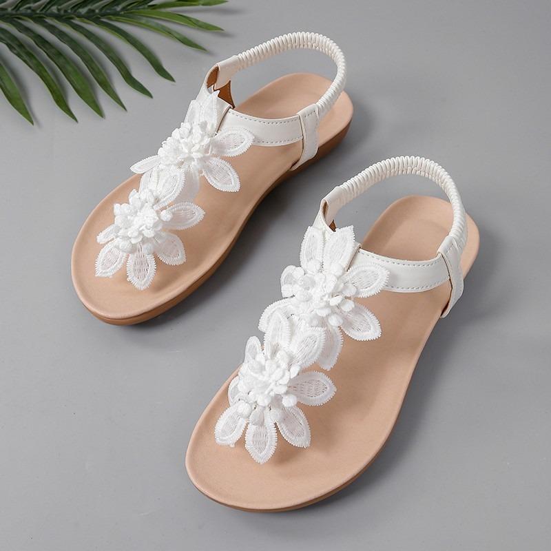 Large Size Flat Sandals Women's Mezzie Flowers Large Size Bohemian Beach Sandals