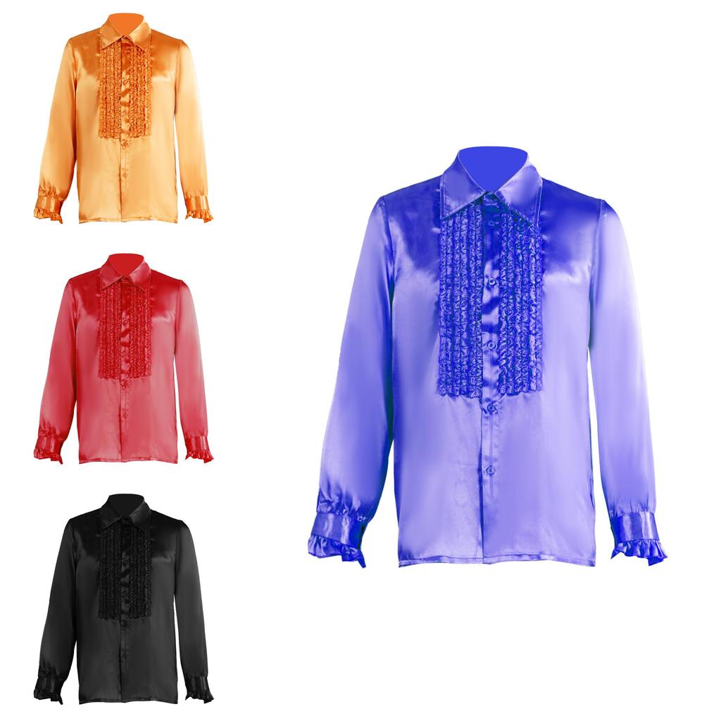 Polyester Satin Ballroom Performance Shirt For Men And Women With Ruffle Details For Halloween Stage Shows