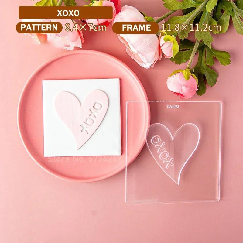 2023 Valentine's Day Heart Fondant Printing Stamp Cartoon Lips Love Letter XOXO Cookie Cutter Embosser Cake Mold DIY Baking Mold