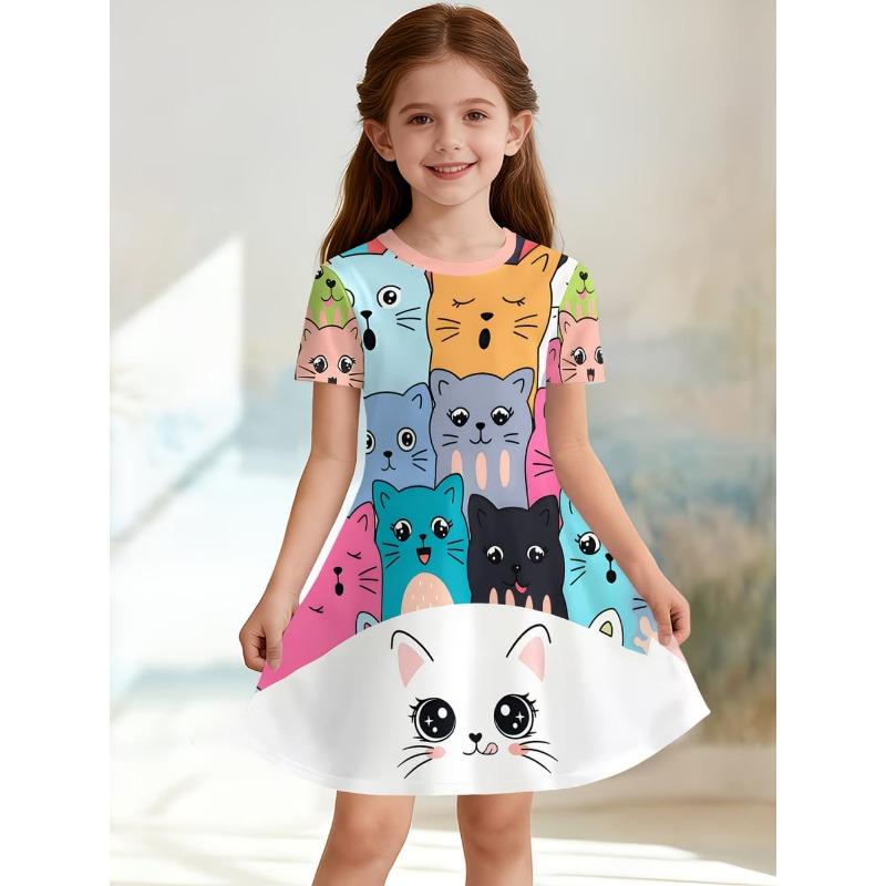 Girls' 3D Unicorn Dress Short Sleeve Summer Spring Vacation Daily Holiday Princess