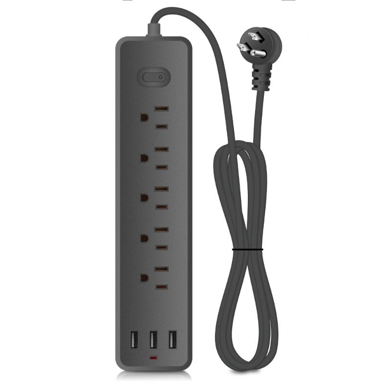 Universal Electrical Socket Extension Cable USB Power Strip for Office 5pcs AC-Outlets 3 USB Ports Surge Protector