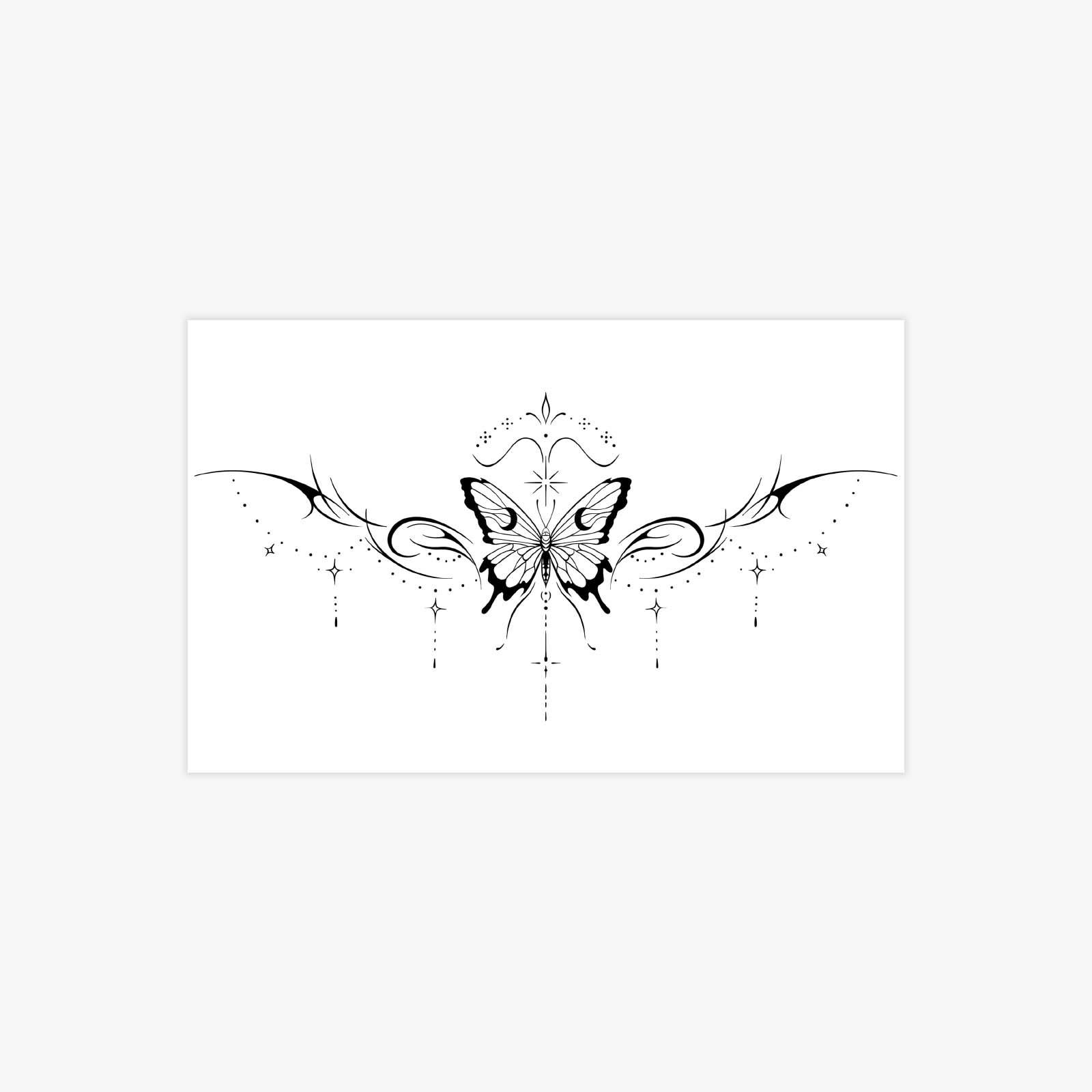 Belly Tattoo Sticker, Black Butterfly Succubus Tattoo Sticker, Waterproof And Washable, Sexy Female Back Waist Tattoo Sticker. 19*12