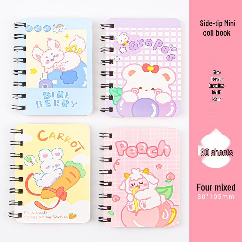 Cute Mini Cartoon Coil Notebook - Portable Pocket-Size Study Journal for Students
