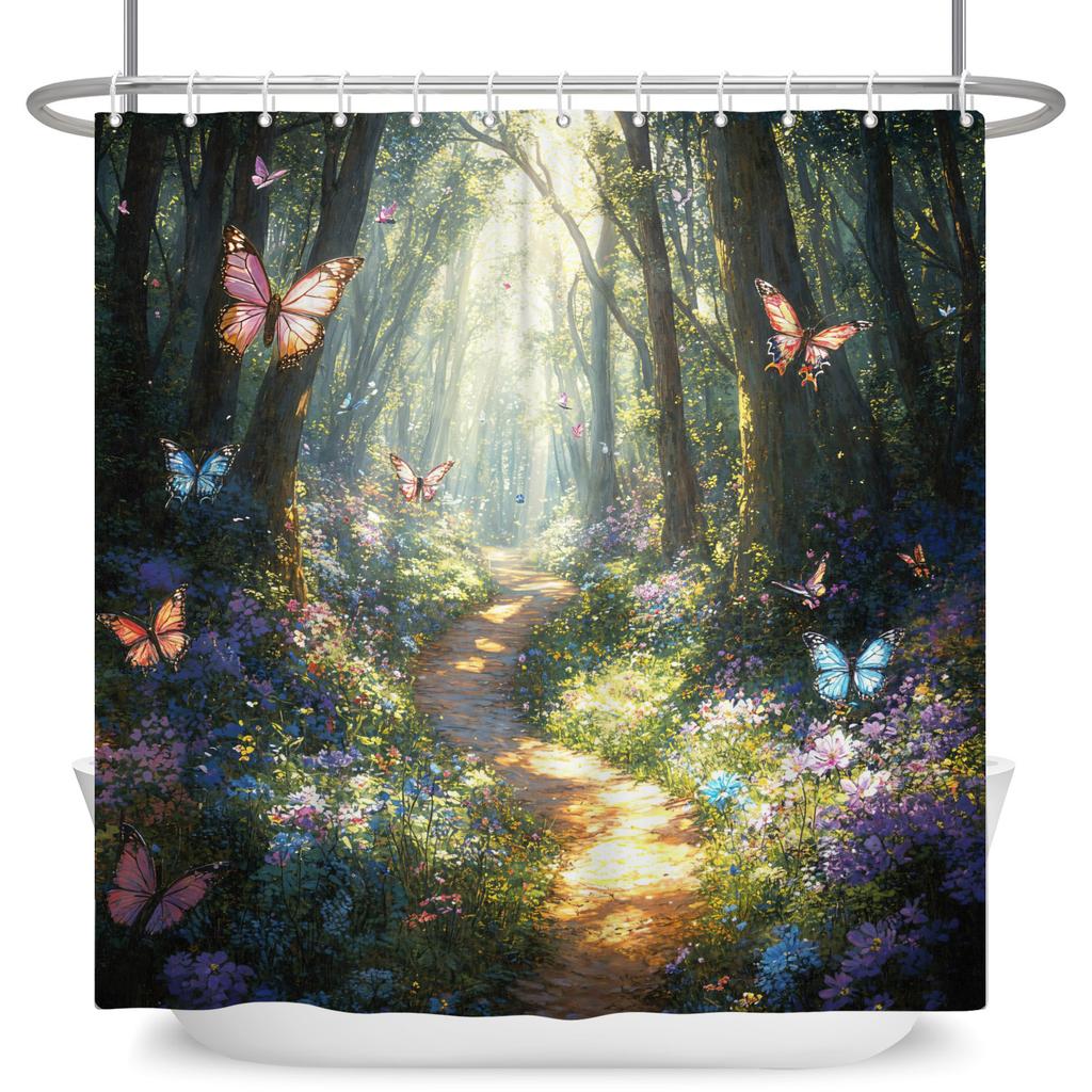 Tropical Forest Shower Curtain Natural Scenery Waterproof Trees Moss Bathroom Partition Screen Bath Curtain Polyester With Hooks