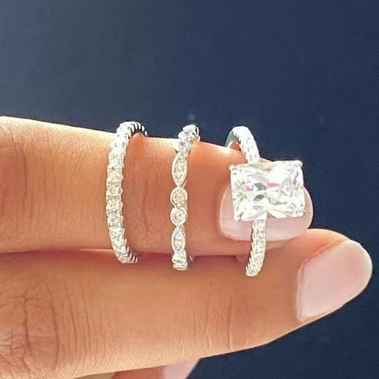 

Women s Three-Piece Diamond Engagement Ring Set with Square Diamond Bracelet Size 6
