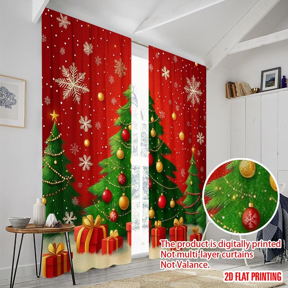 2pcs,2D Plane Printing Curtain Popular Christmas Tree Ornaments Snowflakes_b (3) Versatile Polyester Fabric (without Rod)