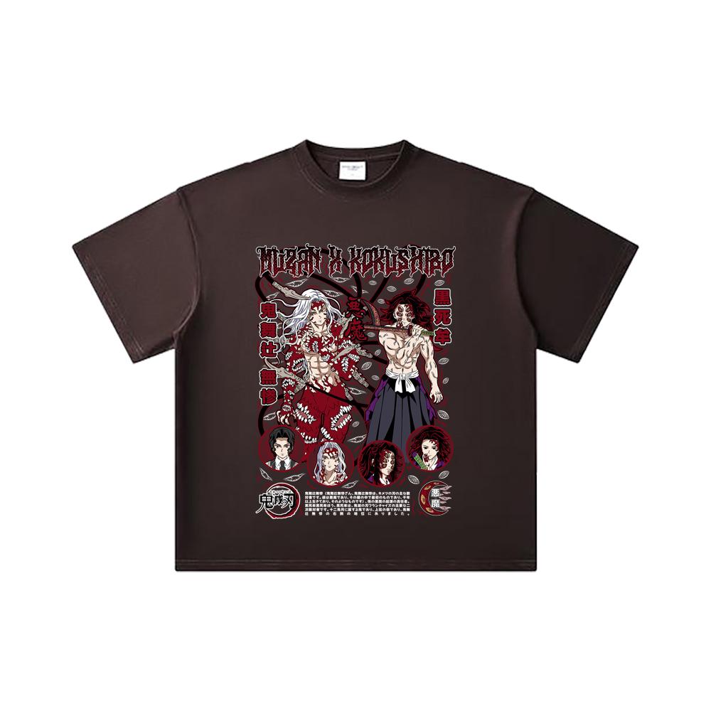 260 GSM Double Yarn 32 Count 100% Cotton Demon Slayer V14 Muzan Kokushibo Print Unisex Heavy Cotton T Shirt