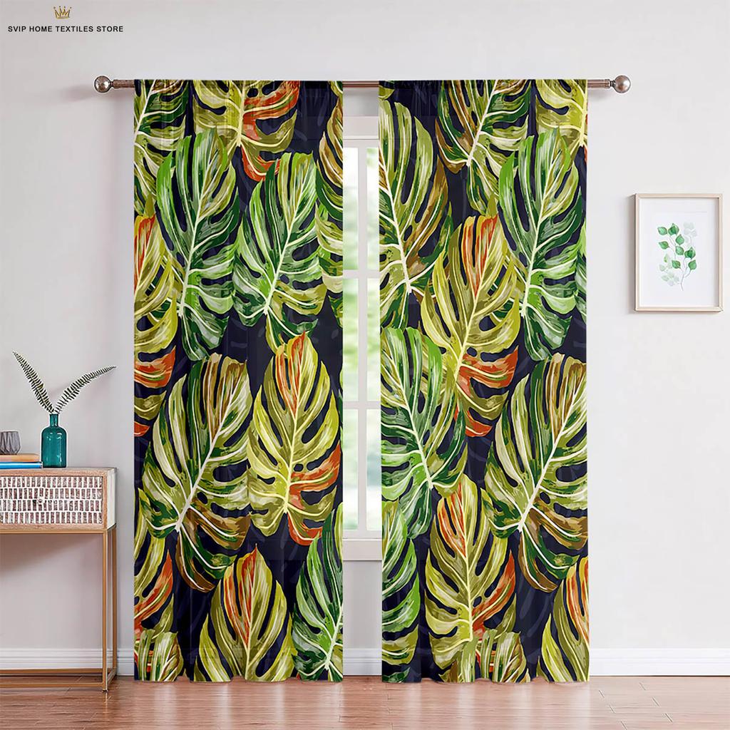 Tropical Vegetation Green Leaves 3D Printing Curtains Bedroom Study Living Room Kitchen Decorative Curtains 2 Pieces