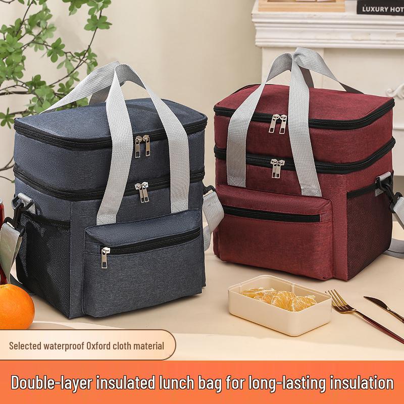 Large Capacity Double-Layer Lunch Bag for Outdoor Camping and Picnics with Optional Crossbody Strap