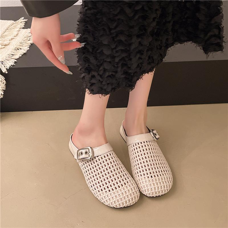 Fashion Women's Half-cup Slippers 2025 New Women Woven Hollow Roman Slippers Summer  Mules Female Shoes