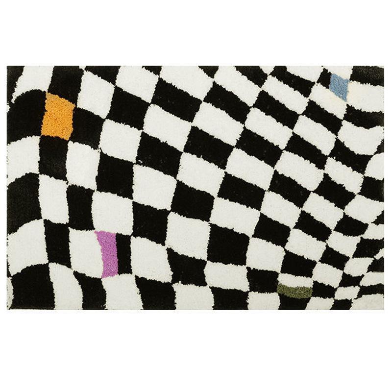 

Checkered Doormat Anti Skid Black White Grid Cute Door Mat for Bathrooms Kitchens Living Rooms 40x60