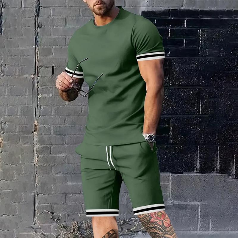 

Мужской летний спортивный костюм, дышащий и впитывающий, с полосатым принтом на плечах, комплект из двух мужских спортивных костюмов большого размера 5XL