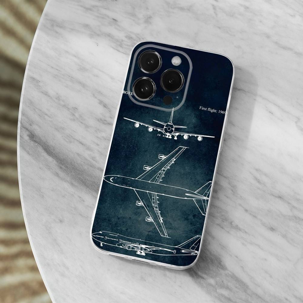 

Blueprints Art Aircraft Case For iPhone X,XS,SE,12,15,Pro,17,Plus,11,Max,13,XR,14,16,Mini,Transparent Soft Cover iPhone16PROMAX