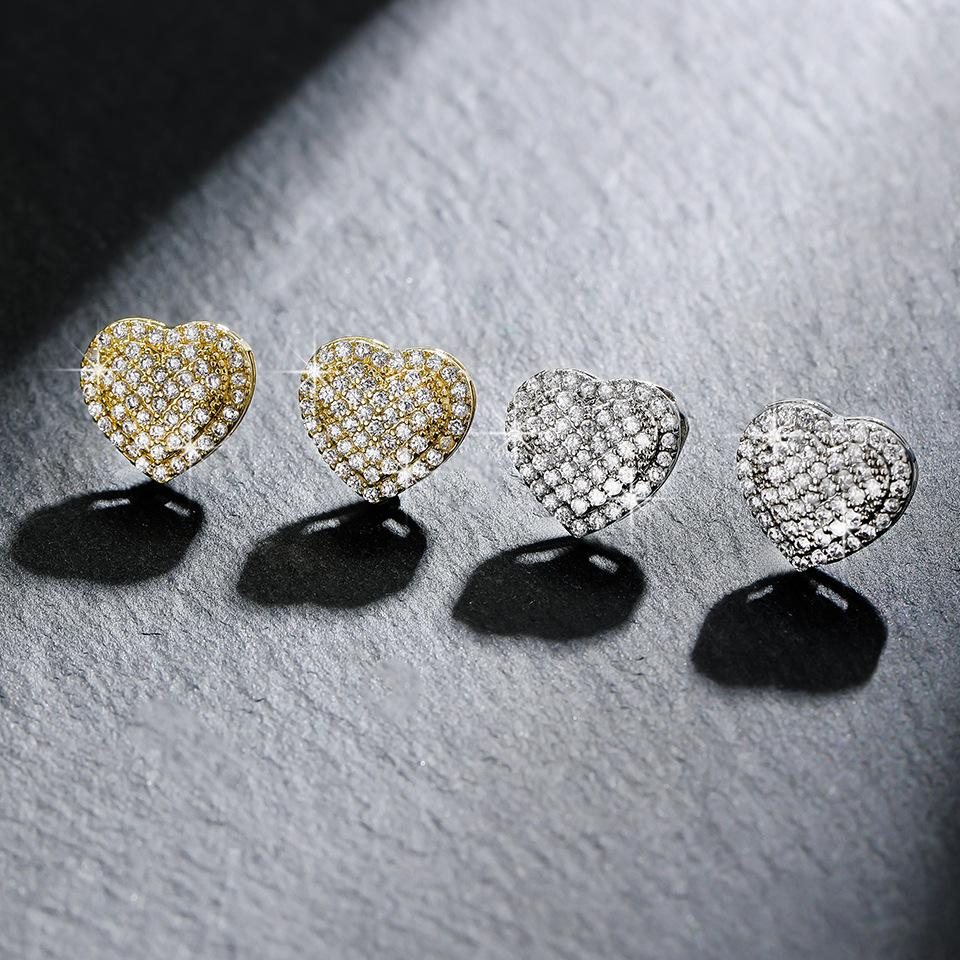 Stylish and Exquisite Geometric Love-shaped Copper Inlaid Zircon Full Diamond Women's Stud Earrings Earrings Jewelry