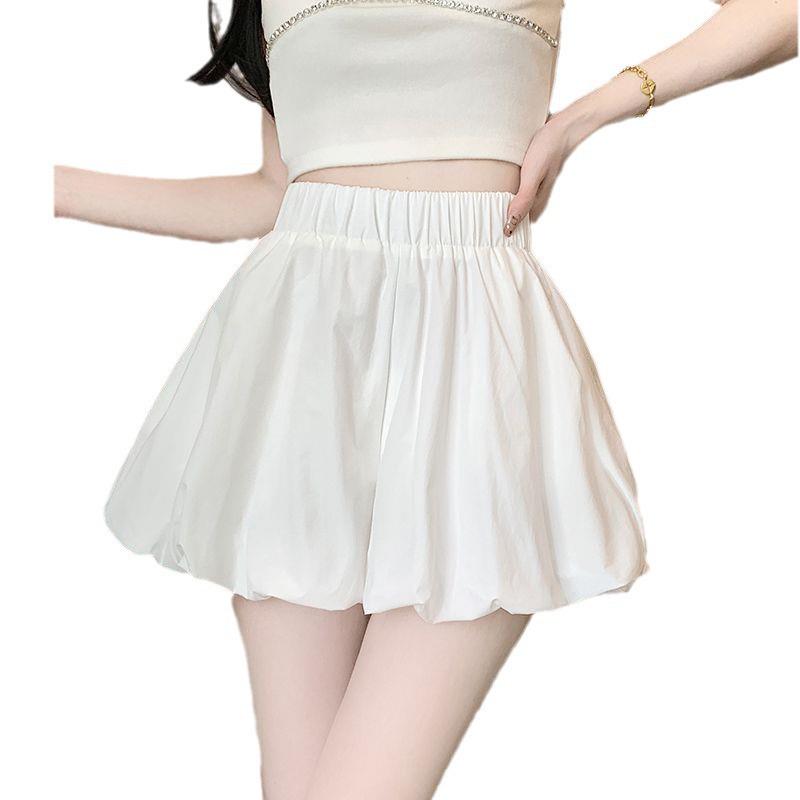 Women's Summer Wide-Leg Lantern Shorts - Sweet Japanese Style, Lightweight and Loose in White and Black.