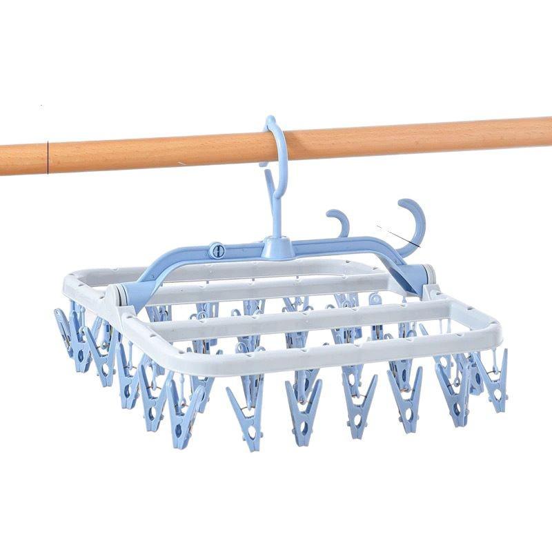 Foldable Rotatable Clothes Drying Rack with 32 Windproof Clips