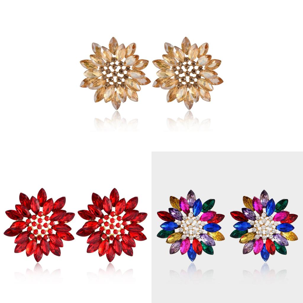 Gemstone Flower Ear Studs Alloy Colorful Crystal Sunflower Fashion Jewelry For Women