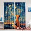 2pcs   2D FLAT PRINTING Curtains (Without Rod) Starry Fox Light Filtering Modern Curtains Versatile Fabric Curtains Room Decor
