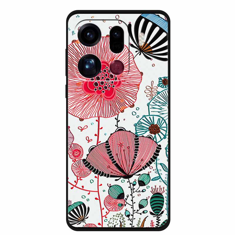 3D Flowers Case For Oppo Find X9 Pro 5G Case Emboss Relief Floral Black Silicone Soft Back Cover For Oppo Find X9 Pro Case Funda