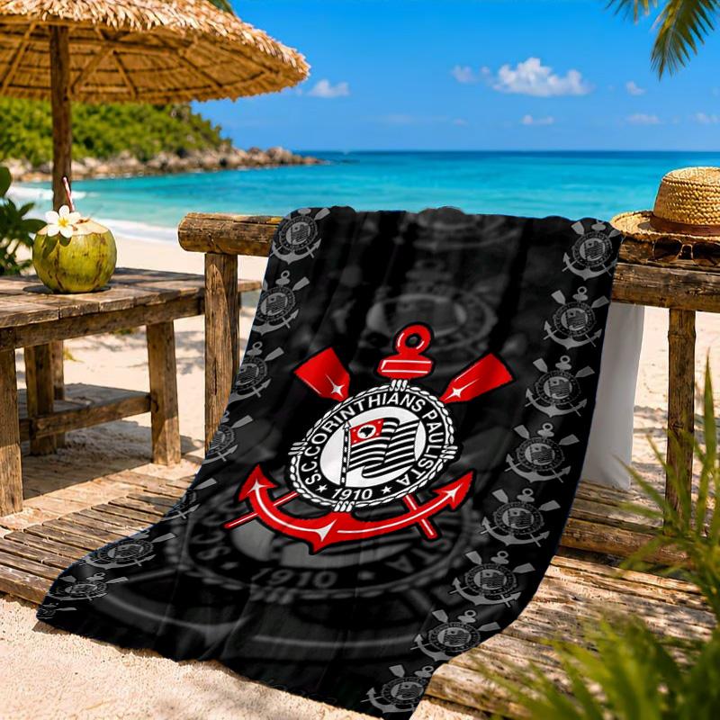Sport Club Football Crest Printed Microfiber Beach Towel, Soft And Absorbent, Quick-Dry, Ideal for Summer Travel, Beach Essential, Swimming Pool