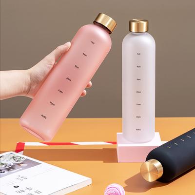 Matte Water Bottle 1000ML Plastic Water Cup with Lid Frosted Drinking Bottle for Girls with Time Marker Tea Drinkware Kitchen