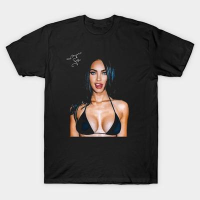 Men Black Print T-shirt Megan Fox S1 No-Cut Heat Transfer Print Cotton Tshirt