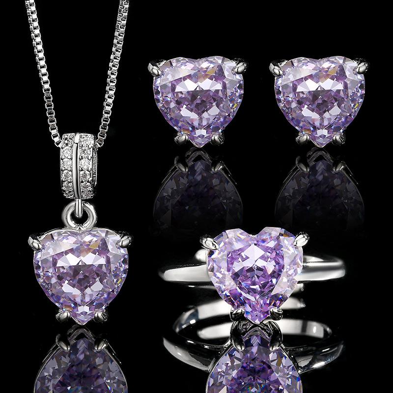 2025 Inlaid Diamond Heart Set Earrings, Rings, Necklaces, Jewelry, Women's Fashion Accessories