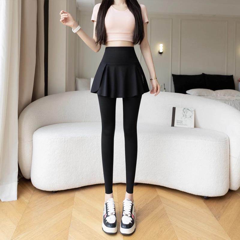 Fake two-piece yoga pants skirt fart curtain with pocket high waist belly slim fit fitness barbie leggings shark pants women