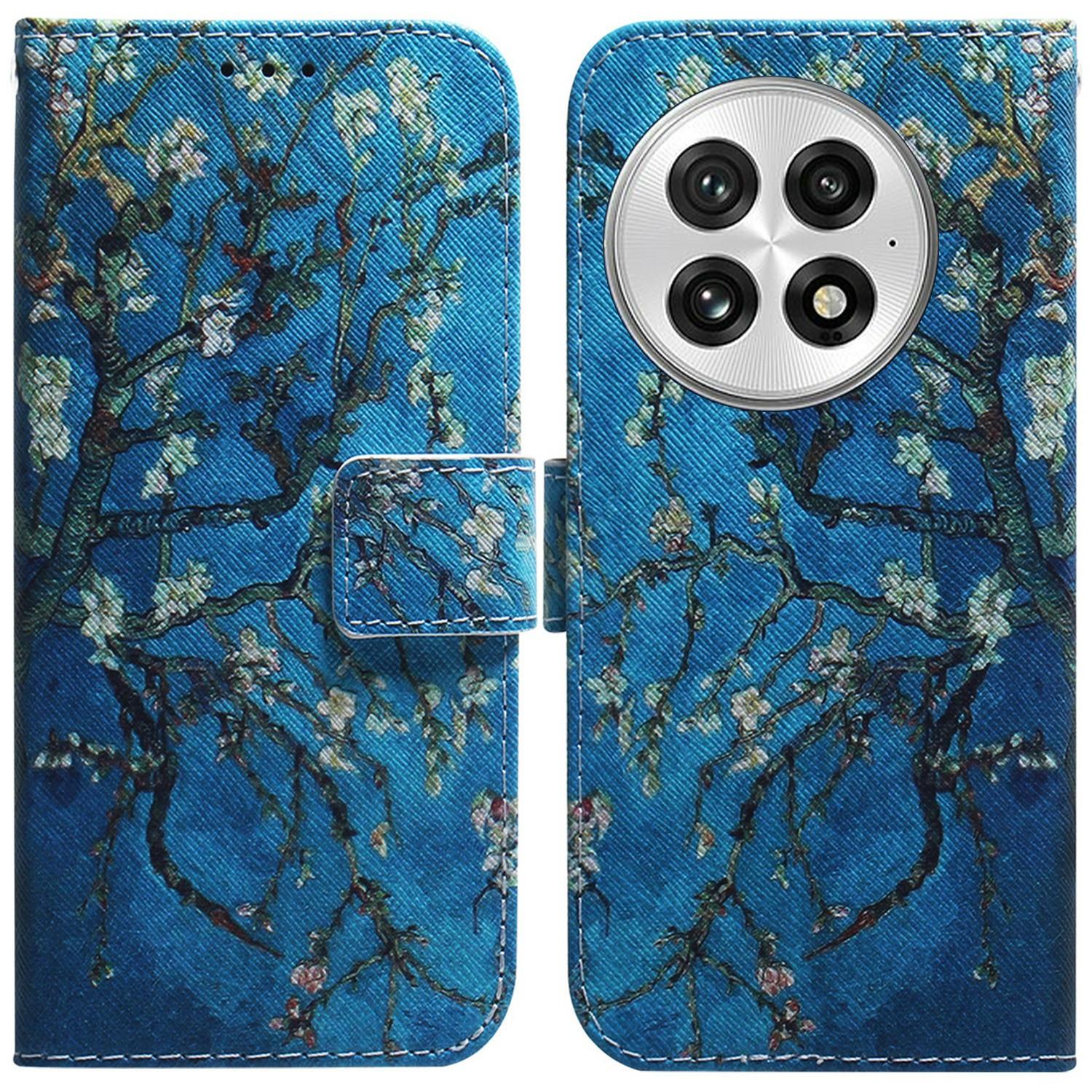 

For OnePlus 13 Wallet Case Pattern Print Leather Phone Cover Apricot Flowers
