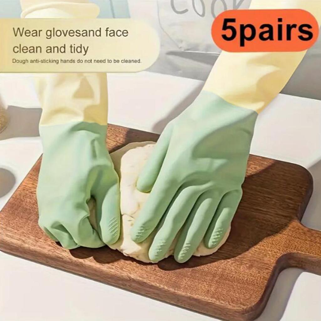 Two-color Dishwashing Gloves Kitchen Oil-proof Durable Wear-resistant Waterproof Rubber Mittens Household Dishes Cleaning Gloves