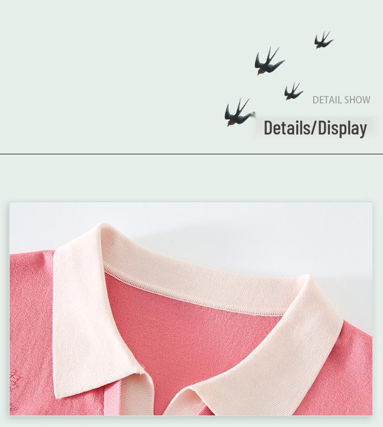 Stylish Ice Silk Knit Lapel Top for Middle-Aged & Elderly Women - Short-Sleeve Summer T-Shirt