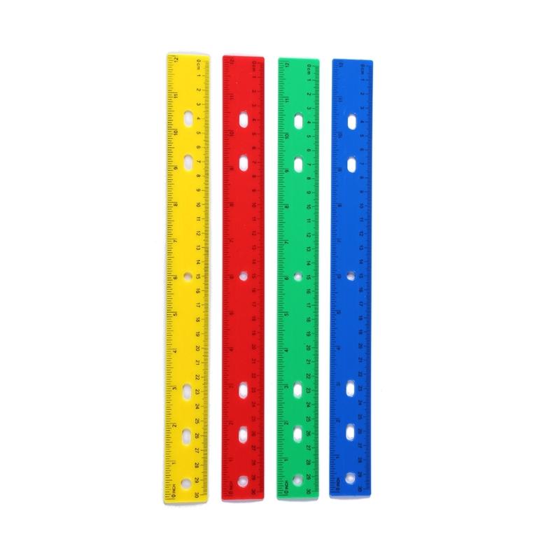 

12Inch Clear Colorful Rulers with Hole Math Ruler Colorful Drawing Ruler with Inches Centimeters Scale for Measuring