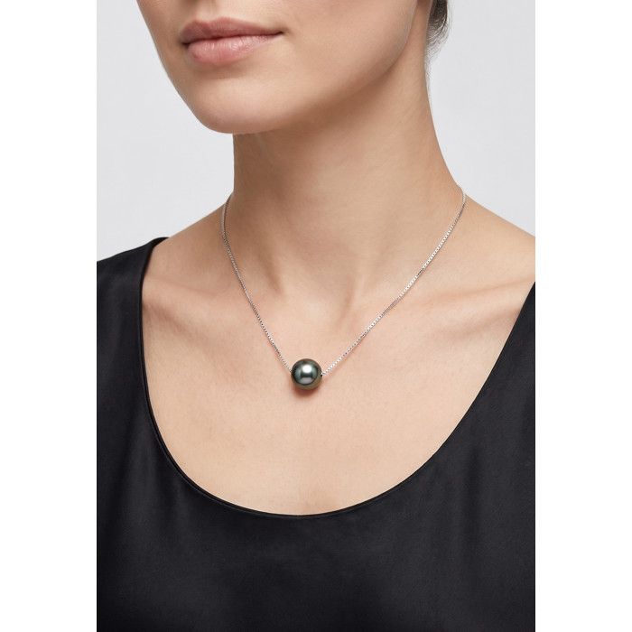 Collier - Pearls & Colors - Perle de Culture de Tahiti Ronde - Argent 925 - Qualité A+ - Femme