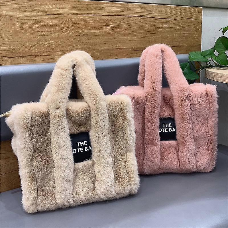 Women Plush Bucket Handbag Lightweight Faux Fur Fluffy Tote Bag