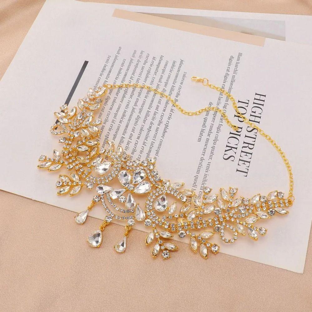 Sparkling Rhinestone Headdress Luxury Bridal Tiaras Head Chain  Bridal Party
