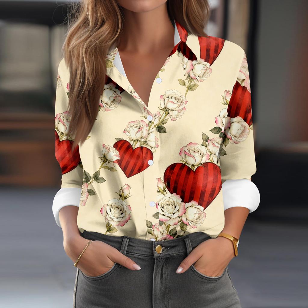 Bluză Casual cu Mânecă Lungă și Nasturi, cu Imprimeu Floral