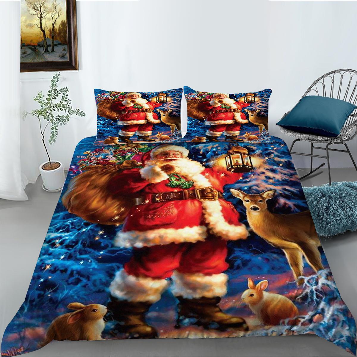 

3D Christmas Home Bedding Santa Claus and Gift Bedding Pillowcase Home Bedding Set AU/EU/US Full Size Single/double Bed Baby 100x135cm