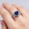 Anniversary Heart Ring,Blue Sapphire Center with Diamond-Cut Zircon Halo in Polished  Silver,Bridal Jewelry Gift for Her