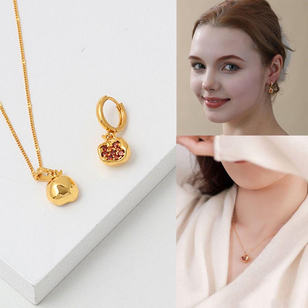 

Ювелирные изделия Подарки Гранатовые серьги 18-каратное позолоченное ожерелье с подвеской Серьги-кольца для женщин и девочек