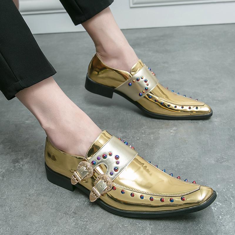 Gentlemen Rivet Chelsea Luxury Brand Boots Model Business Banquet Gold Party Wedding Mens Kids Boys Casual Stage Dress Men Shoes