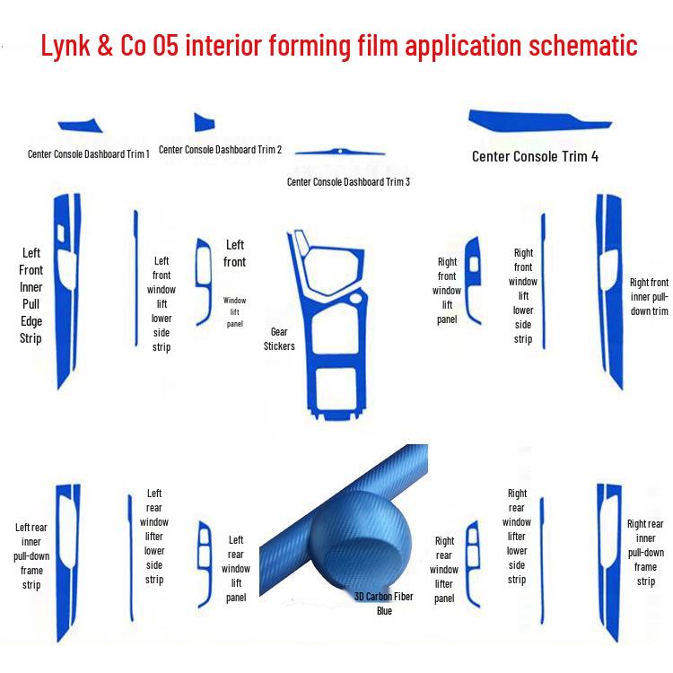 

Lynk & Co 05 Interior Modification Stickers for 20 Models: Center Console, Shift Lever, and Door Control Color Wraps