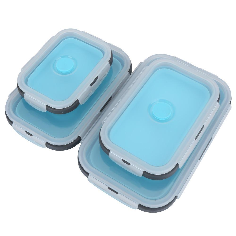 4PCS Stackable Design Collapsible Food Storage Container Silicone Bento Box Container  For Camping