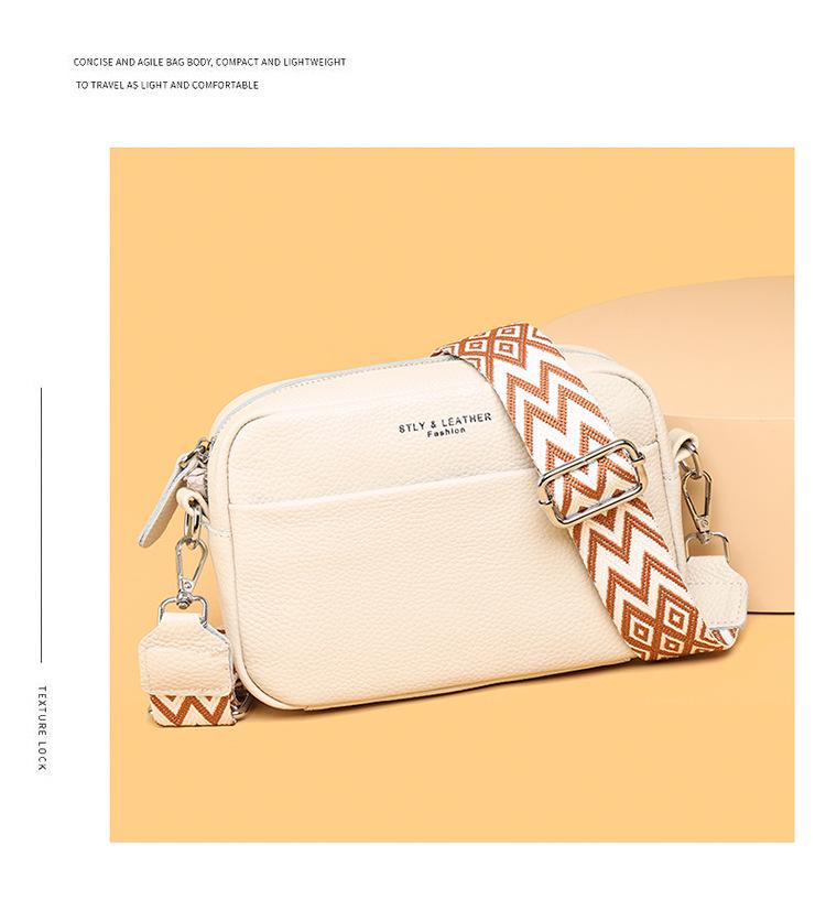 Women's Vintage Cowhide Crossbody Bag with Wide Shoulder Strap - Large Capacity Square Design