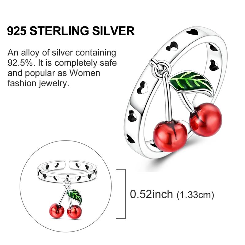 Original 925 Silver Ring Mushroom Cherry Feather Open Rings for Women Girls Jewelry Birthday Anniversary Engagement Gifts