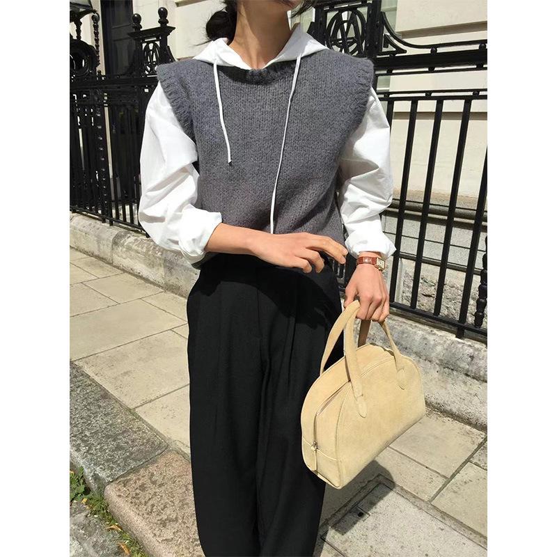 H* overt Solid Color Round Neck Knitted Vest 2024 - Early Autumn Korean Style Layered Top for Women Commuting