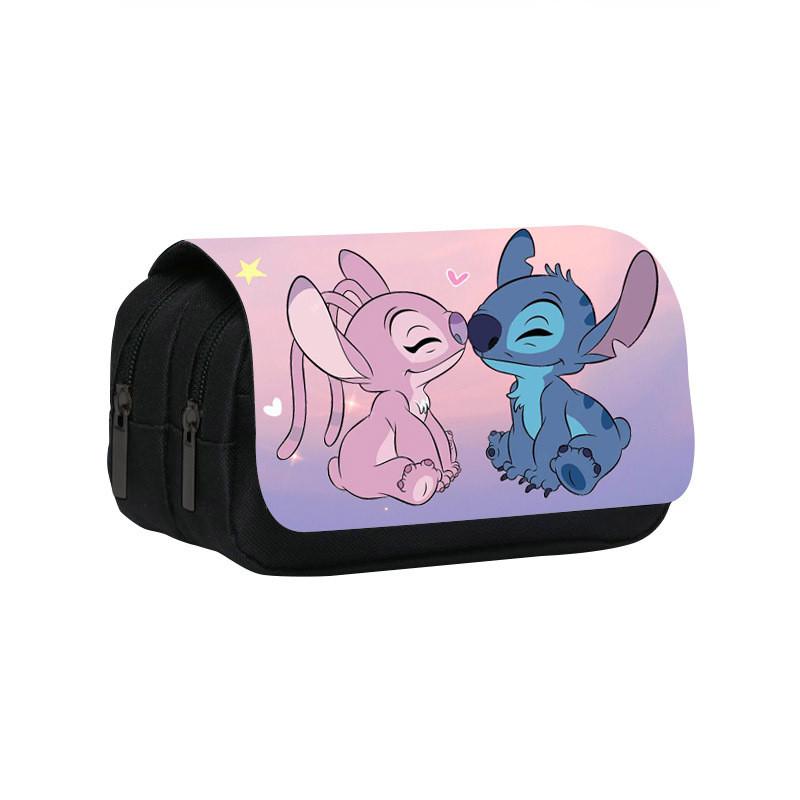 Stitch Double Layer Pencil Case For Students With Polyester Material And Storage Space