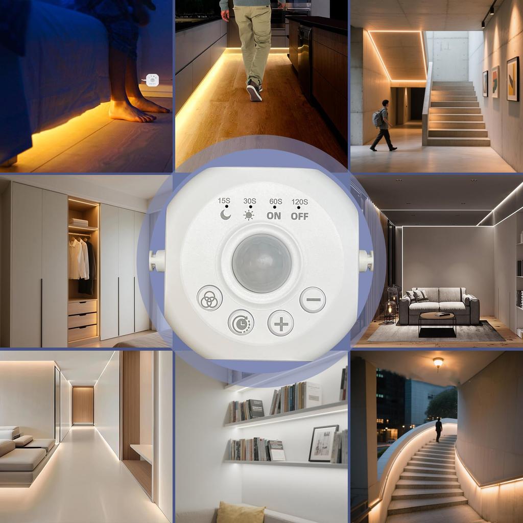 Clearhill Motion Sensor COB LED 5V USB Strip Light, 5M, Warm White 3000K, Daytime and Night Modes, 4 Timer Off Modes, 320 LEDsM, 8mm Wide, for DIY