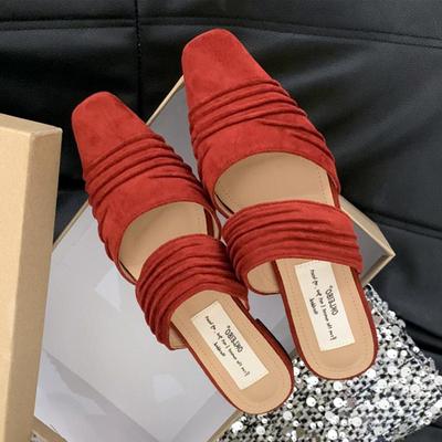 Fashion Autumn Suede Pleated Design Mules Slippers Women Fashion Cozy Low Heel Flat Sandals for Women Elegant Outdoor Slides Loafers