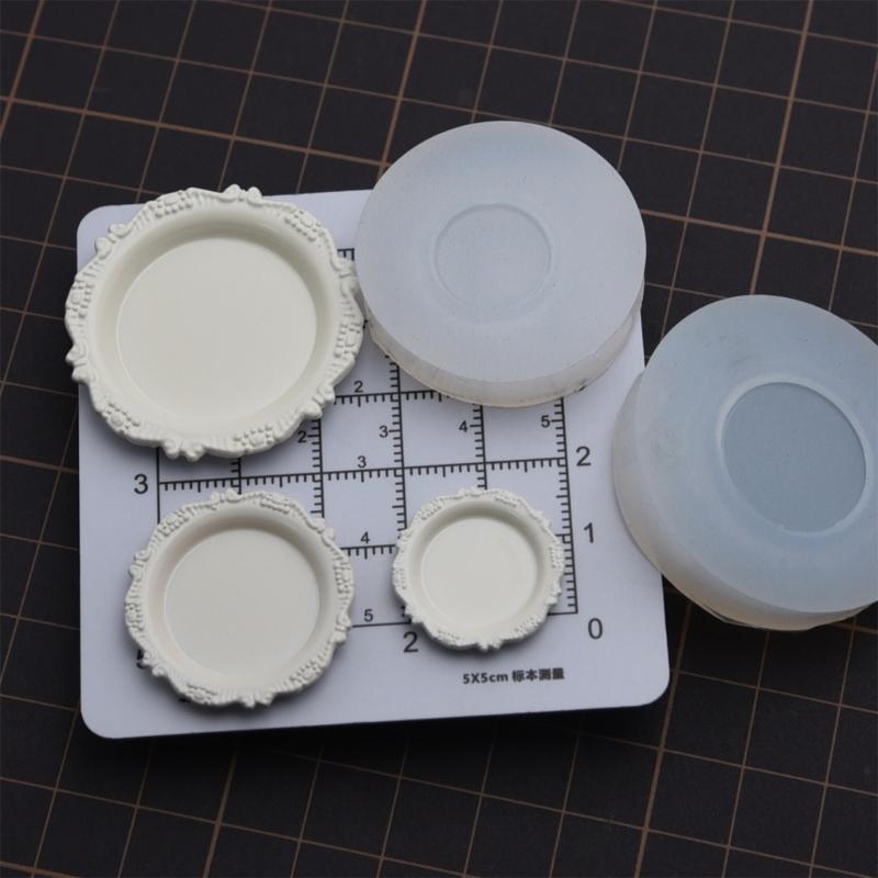 Mini Scene Plate Mold in Flexible Silicone, Ornate Edge Casting Mold for Resin Craft Projects and Display Pieces