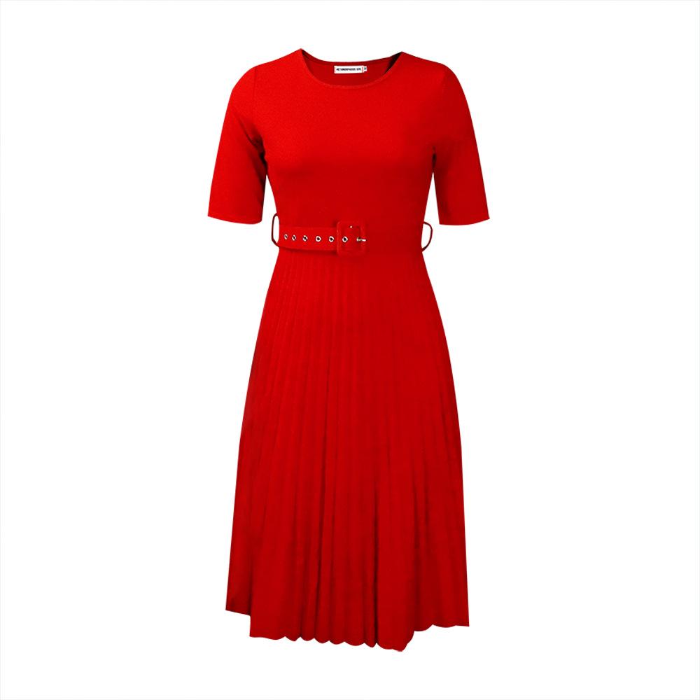 

D028 Женское летнее желтое плиссированное платье с высокой талией, короткий рукав, большие размеры, африканский/европейский и американский стиль 2024 S красный